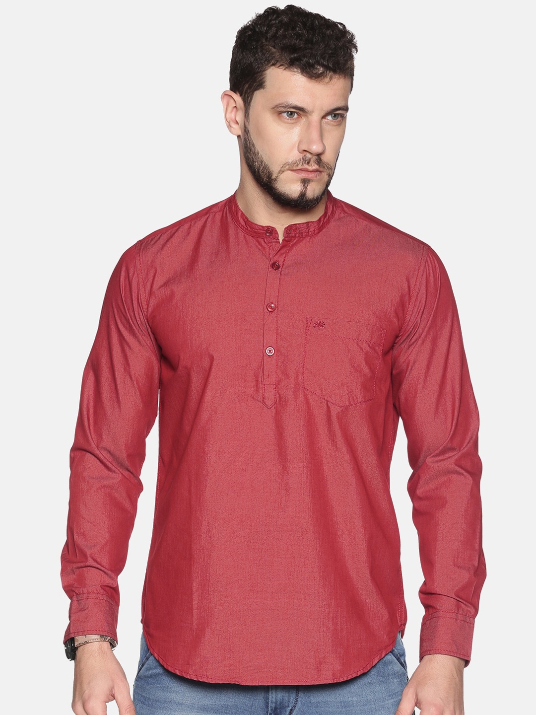 Chennis Men Red Solid Straight Kurta