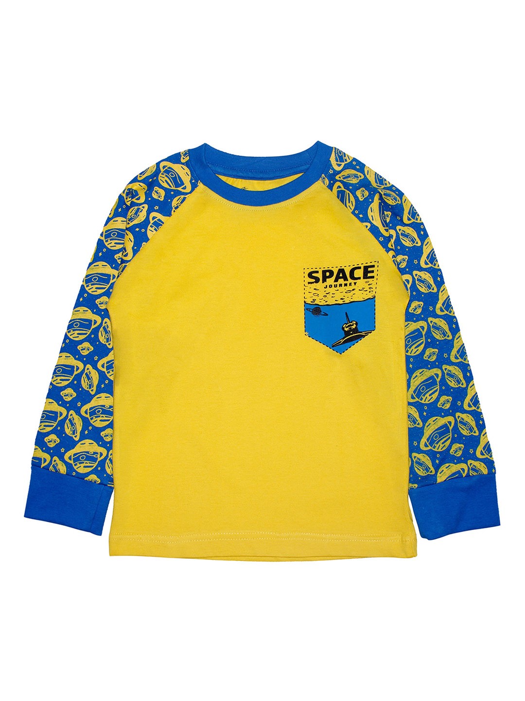 KiddoPanti Boys Yellow Printed Round Neck T-shirt