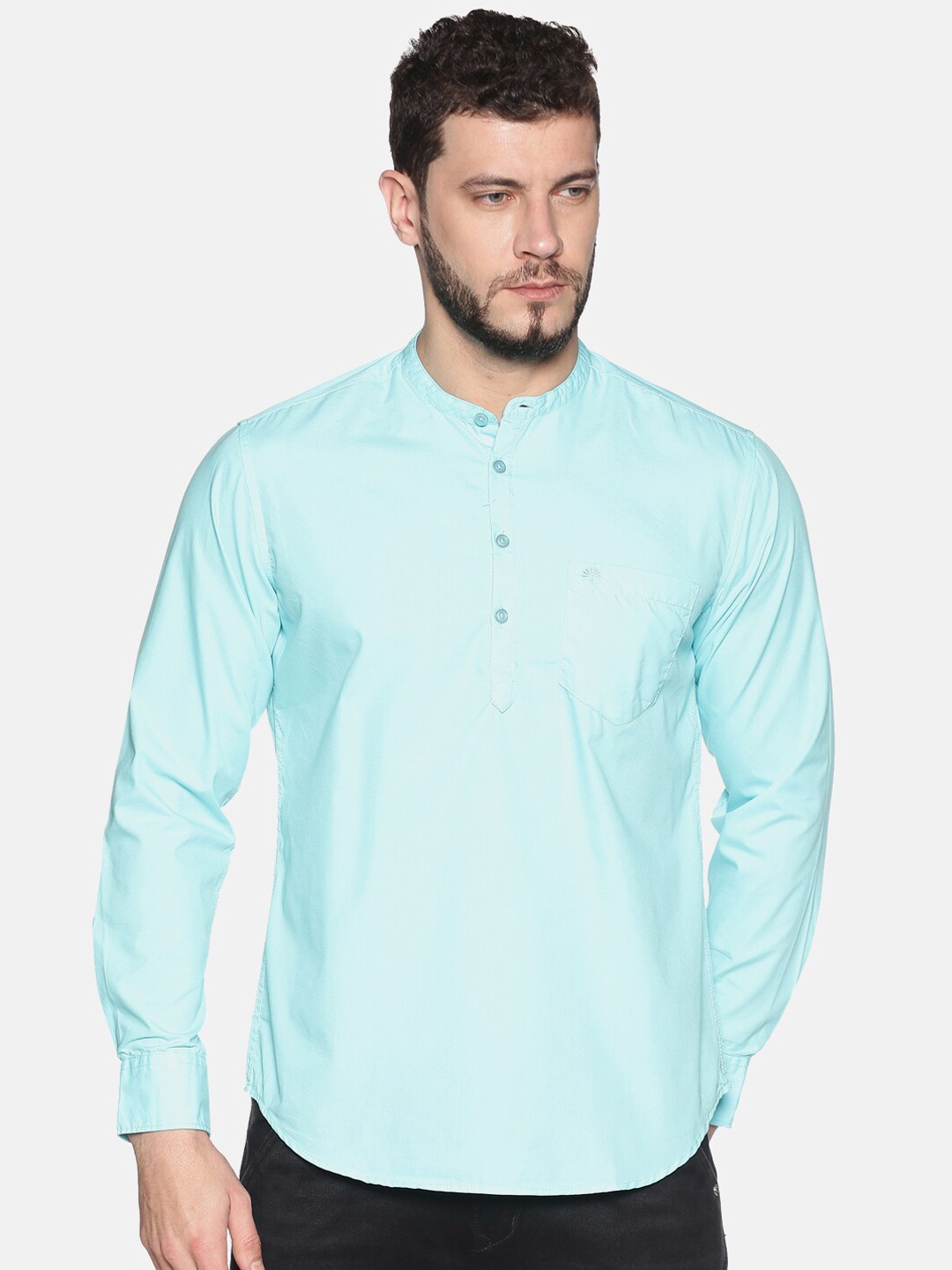 Chennis Men Sea Green Solid Straight Kurta