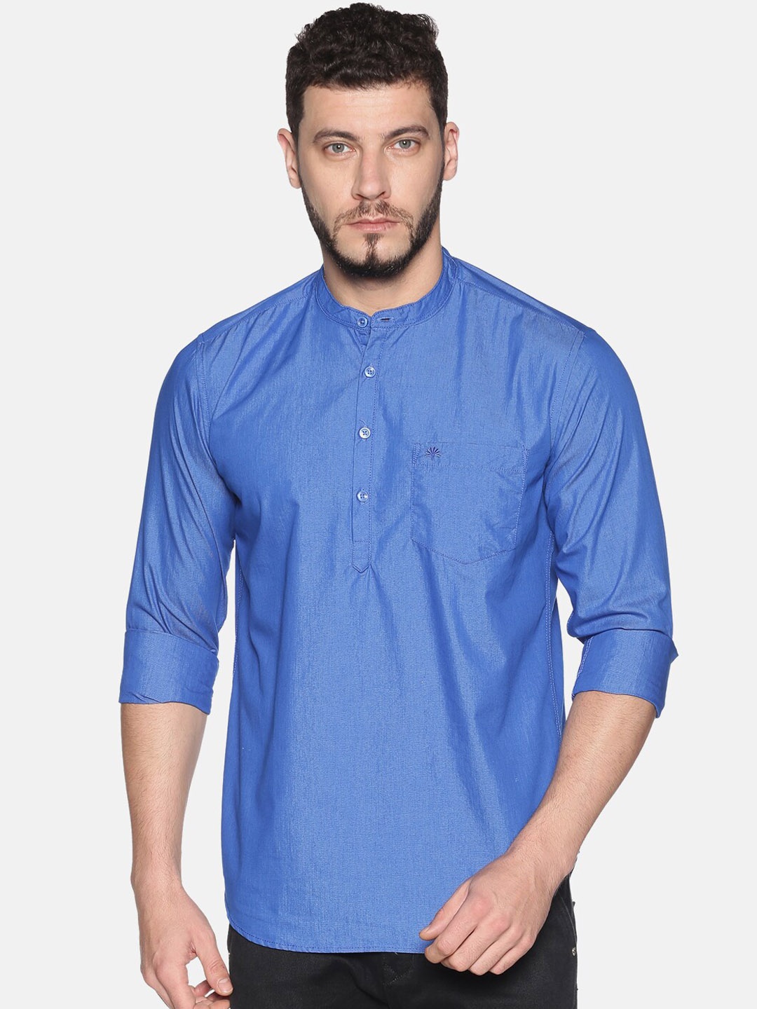 Chennis Men Blue Solid Straight Kurta