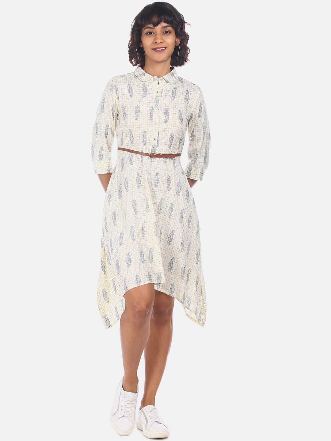 Karigari Women Off-White Printed A-Line Dress