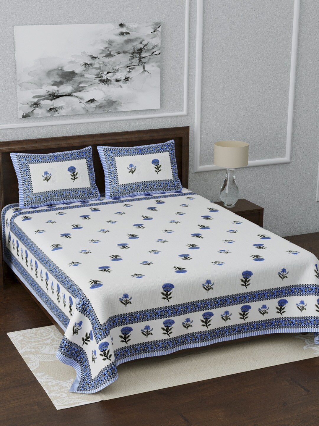 LIVING ROOTS Blue & Black Floral 210 TC Cotton 1 Extra Large Bedsheet With 2 Pillow Covers
LIVING ROOTS Blue & Black Floral 210 TC Cotton 1 Extra Large Bedsheet With 2 Pillow Covers