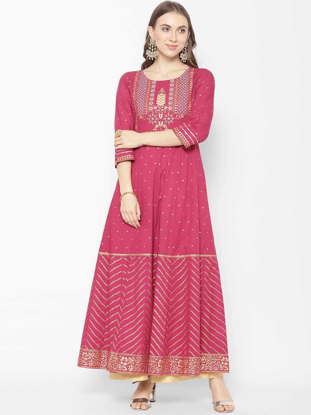 Ramas Womens Pink And Gold Woven Kurti