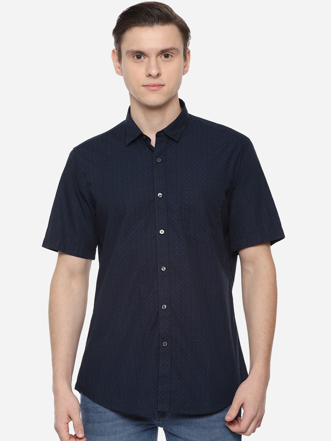 Van Heusen Sport Men Navy Blue Slim Fit Printed Cotton Casual Shirt