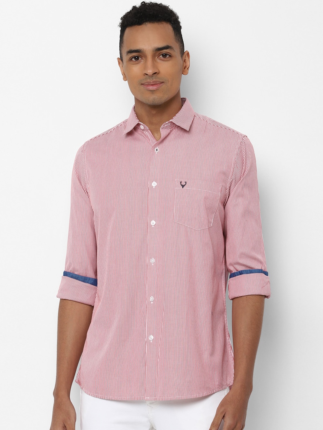Allen Solly Men Pink & Off-White Slim Fit Striped Casual Shirt