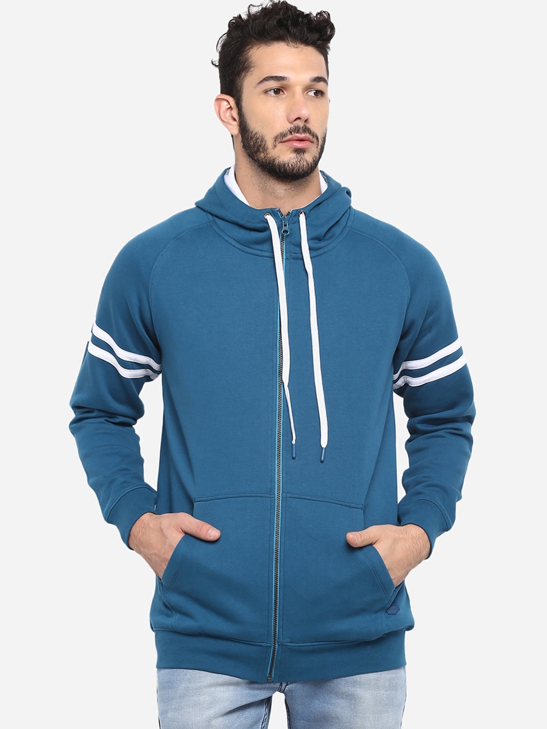 Red Chief Men Blue Solid Hooded Sweatshirt
