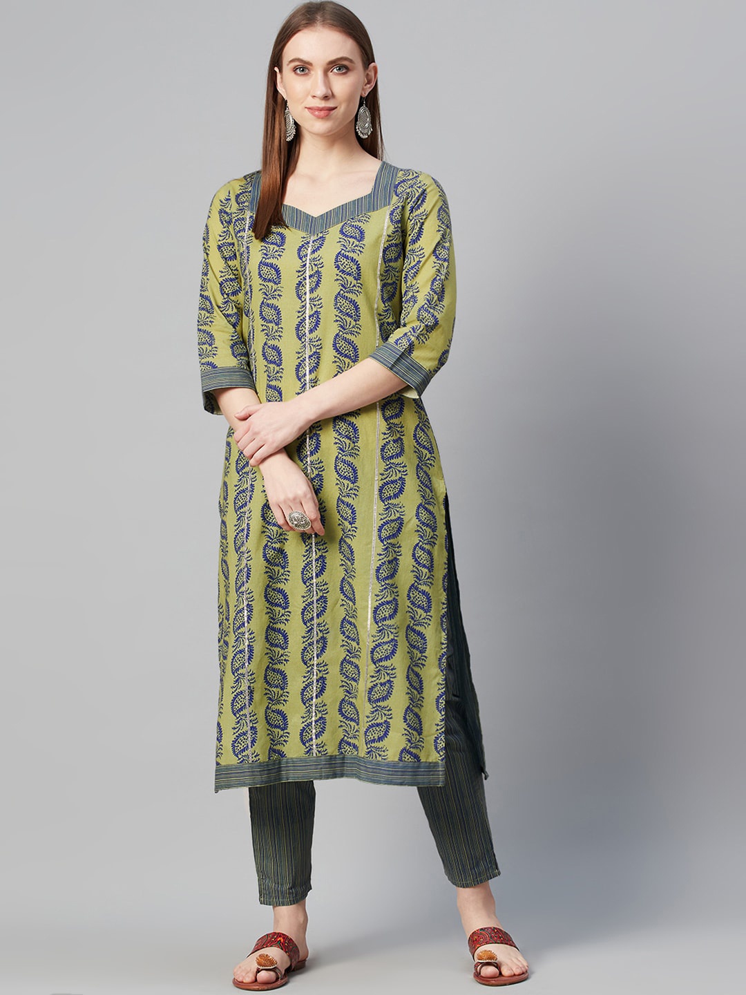 ZIYAA Women Green Printed Straight Kurta