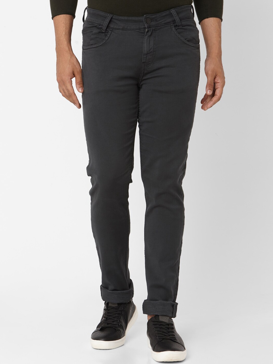Mufti Men Grey Skinny Fit Solid Regular Trousers