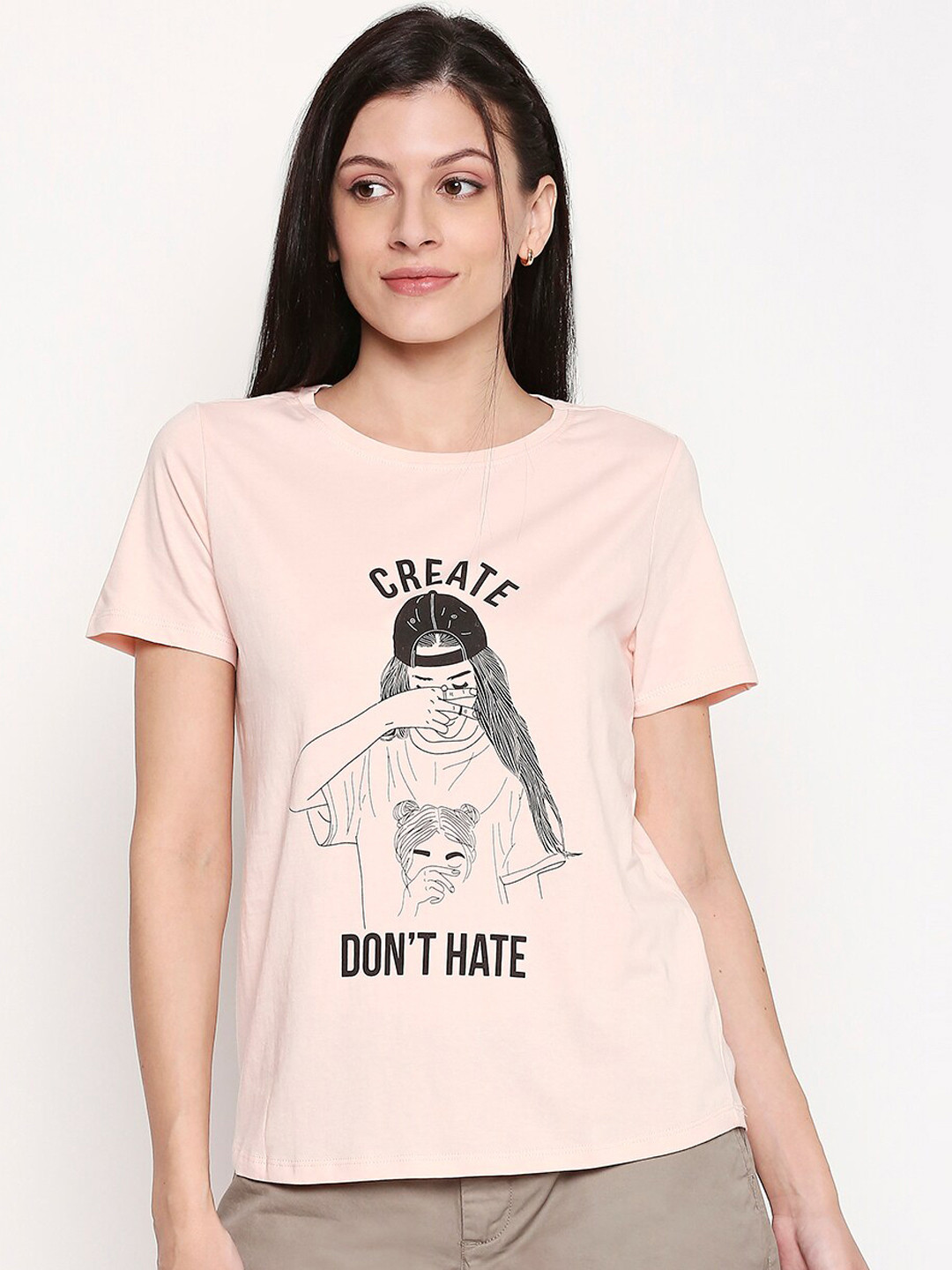 People Women Pink Printed Cotton Round Neck Pure Cotton T-shirt
People Women Pink Printed Cotton Round Neck Pure Cotton T-shirt