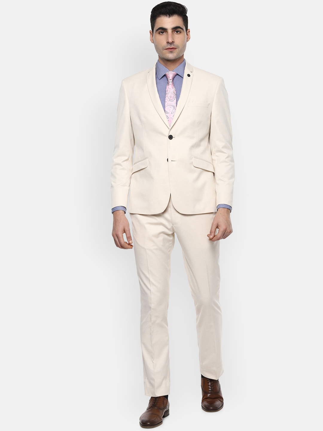 V Dot Men Cream-Coloured Self-Design Skinny-Fit Single-Breasted Formal Two-Piece Suit
V Dot Men Cream-Coloured Self-Design Skinny-Fit Single-Breasted Formal Two-Piece Suit