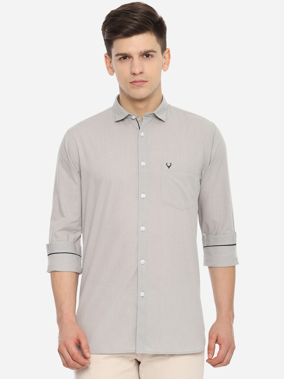 Allen Solly Men Grey Slim Fit Solid Casual Shirt