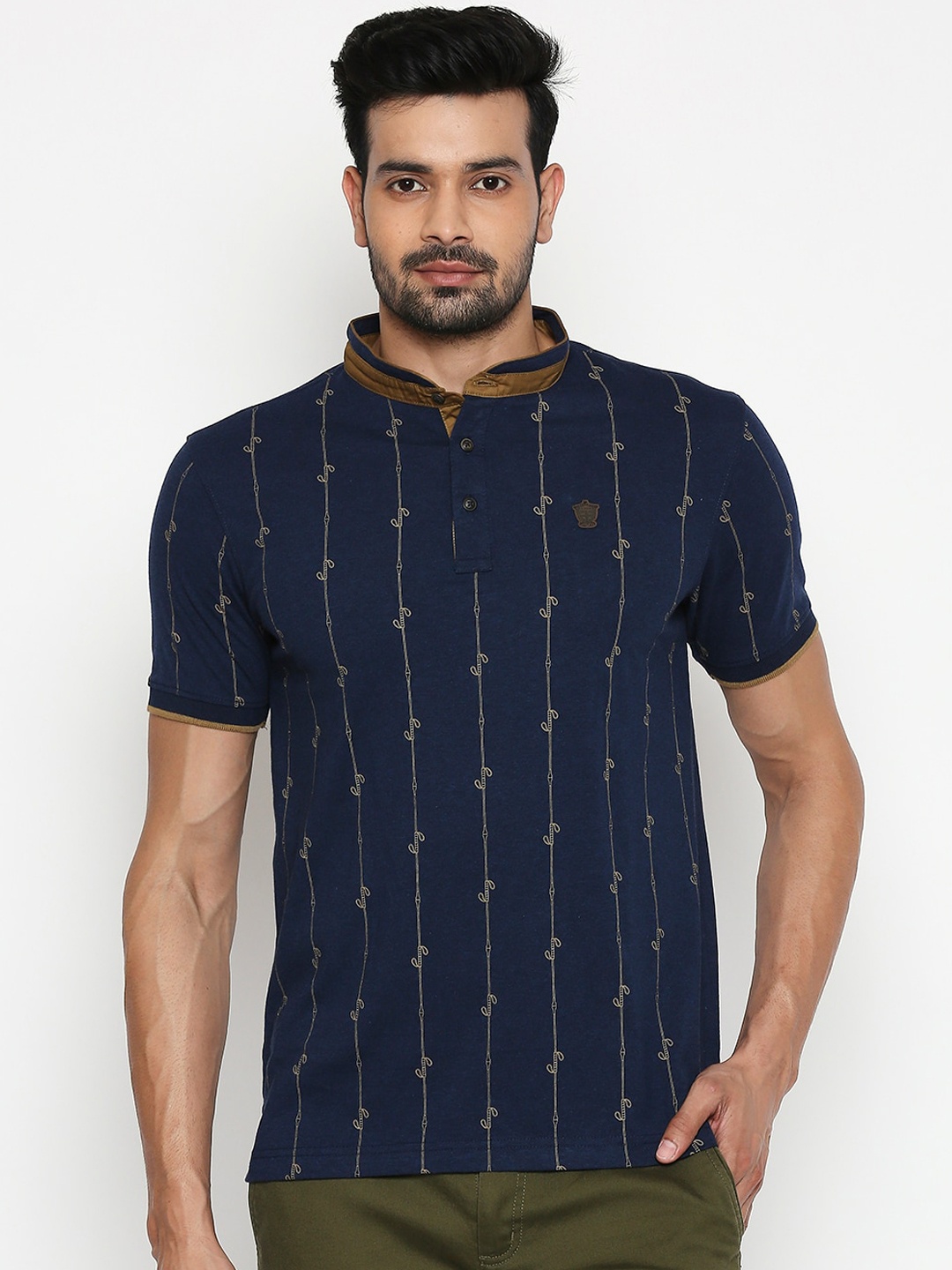 BYFORD by Pantaloons Men Navy Blue Striped Hood T-shirt