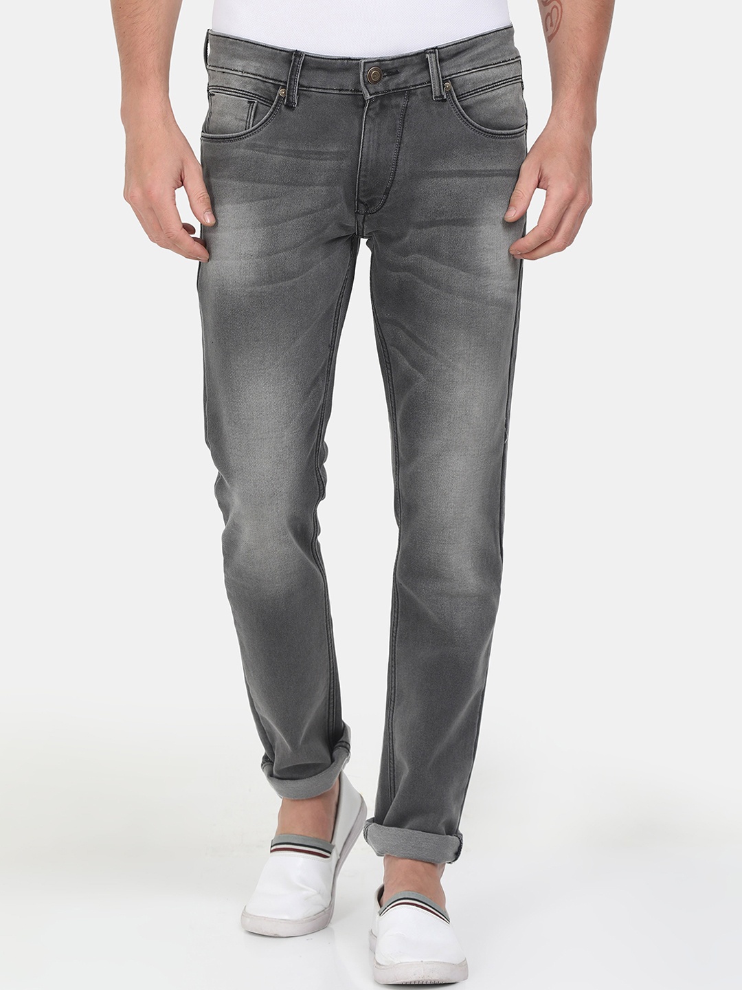 VUDU Men Grey Tapered Fit Mid-Rise Clean Look Stretchable Jeans