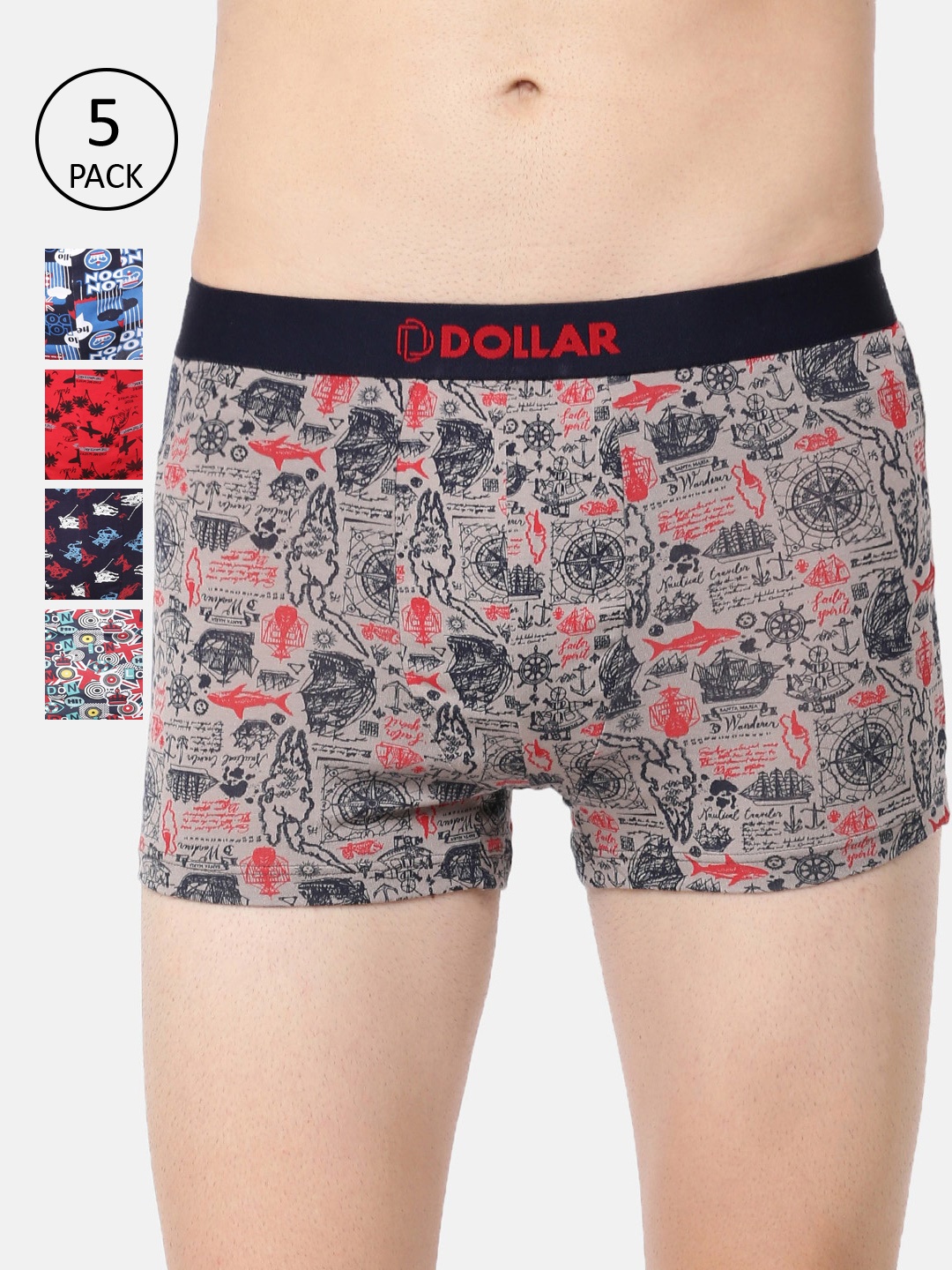Dollar Bigboss Men Pack Of 5 Assorted Printed Trunks MDTR-05-PACK5