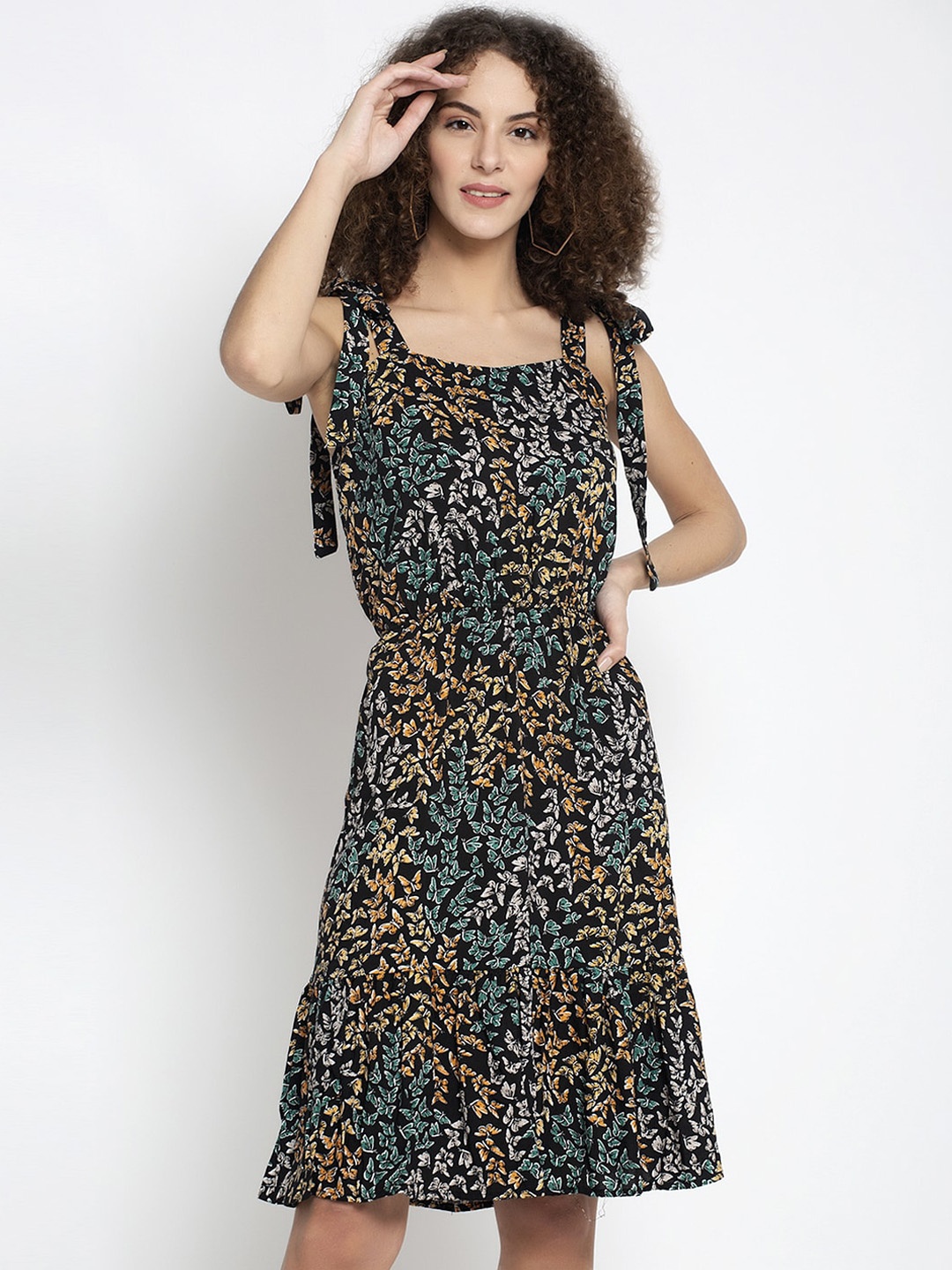 Just Wow Women Multicoloured Printed Fit and Flare Dress, Multi