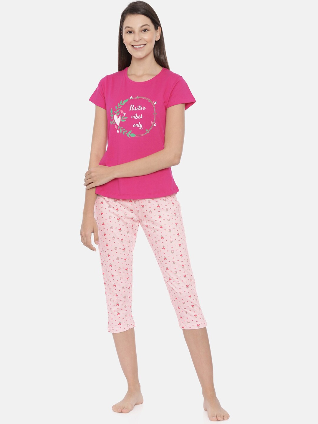 Curare Women Pink Printed Night suit