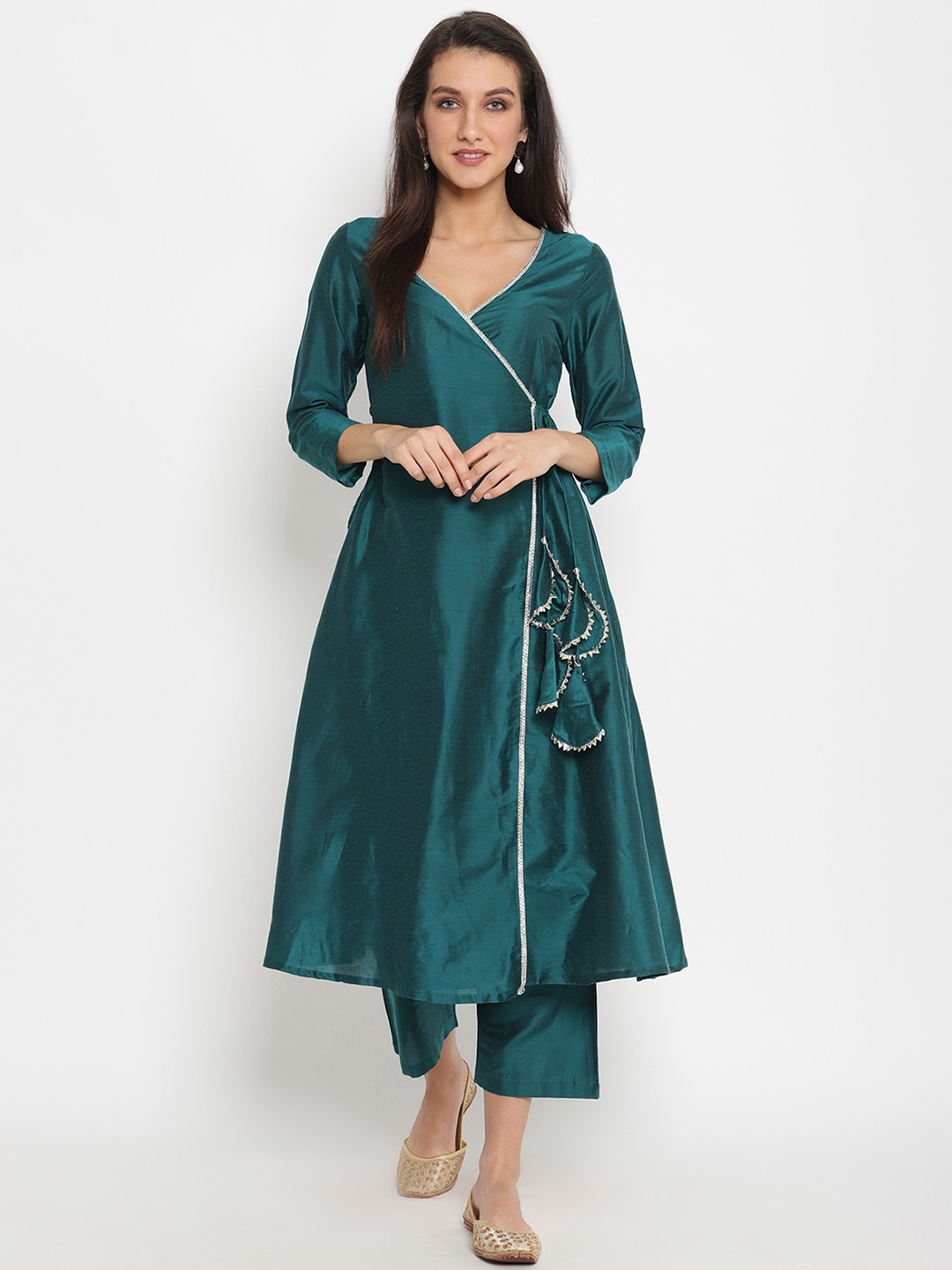 Abhishti Women Angrakha Kurta with Trousers, Green