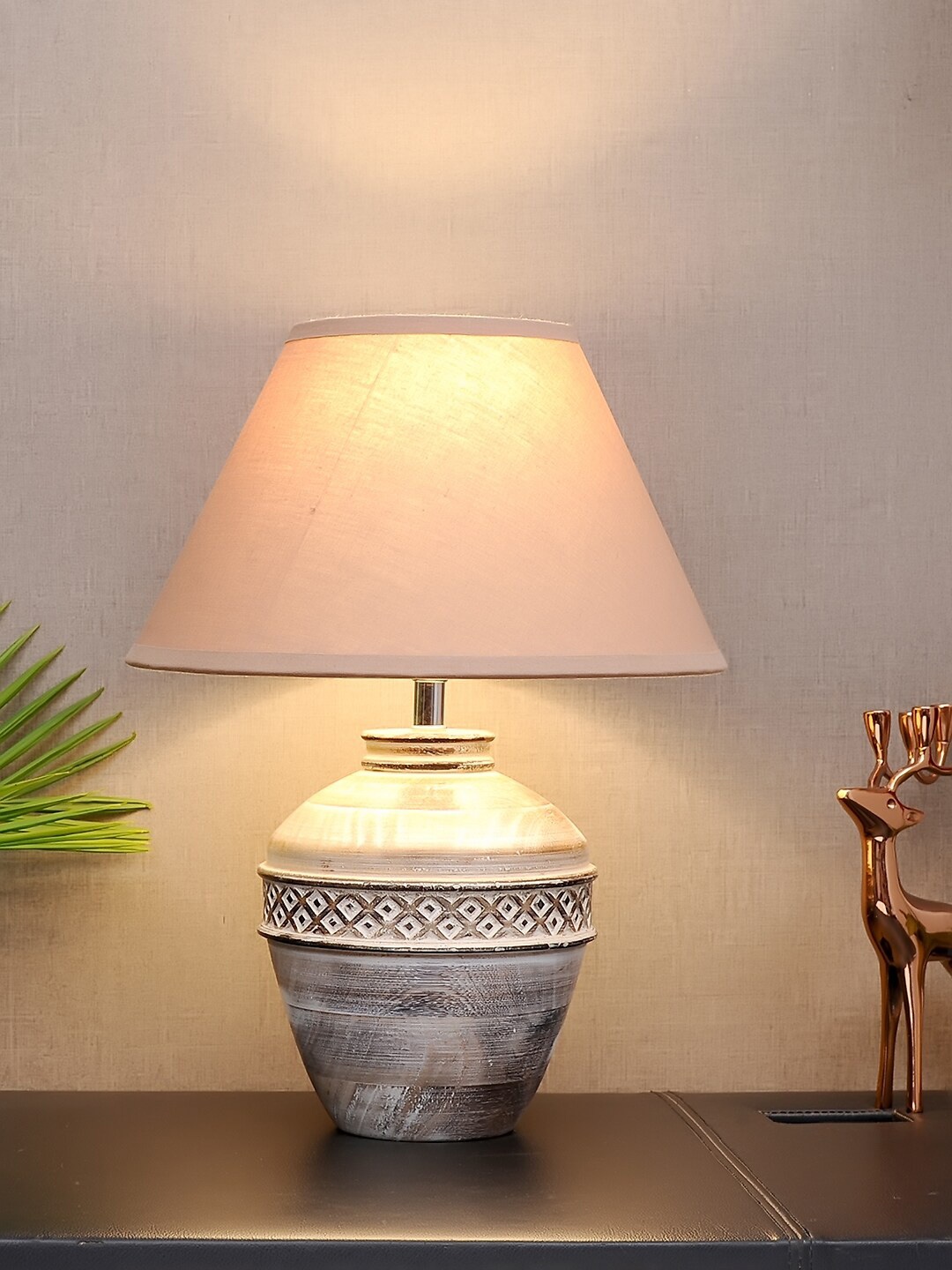 THE LIGHT STORE White Self Design Bedside Standard Lamp With Shade