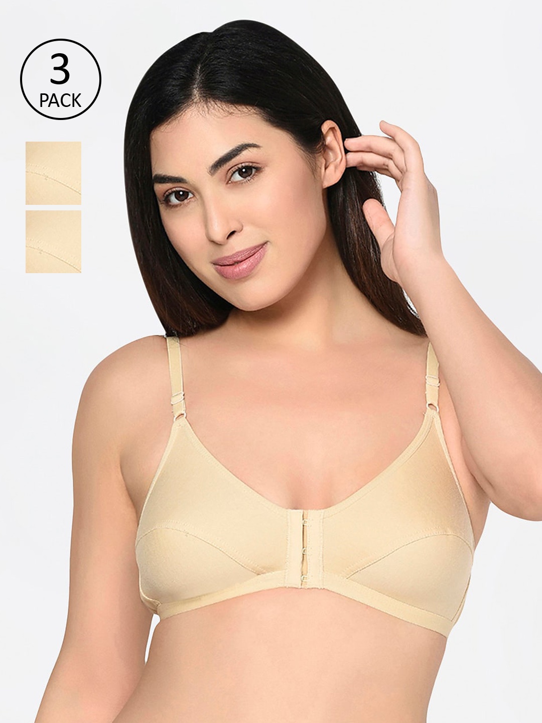 Bodycare Pack Of 3 Solid Non-Wired Non Padded Everyday Bra 1568S, Beige