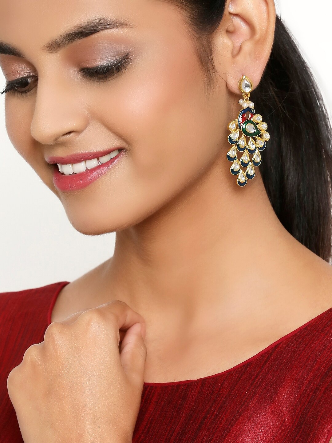 OOMPH Gold-Toned & Green Contemporary Drop Earrings