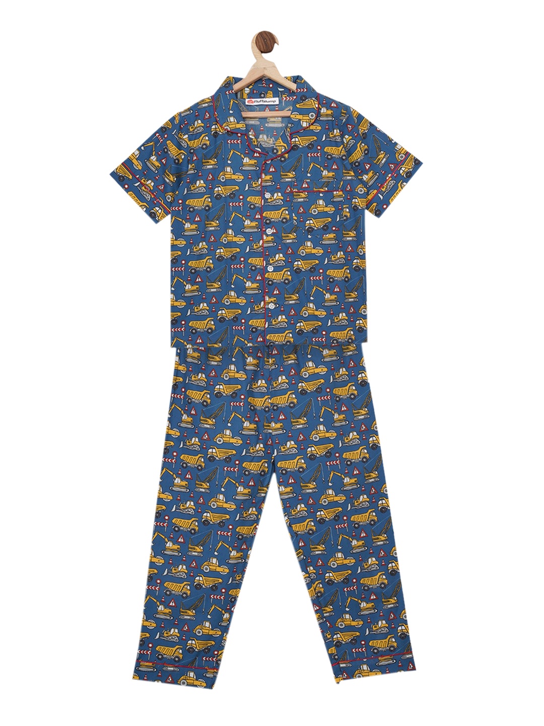 Fluffalump Kids Blue & Yellow Printed Night Suit