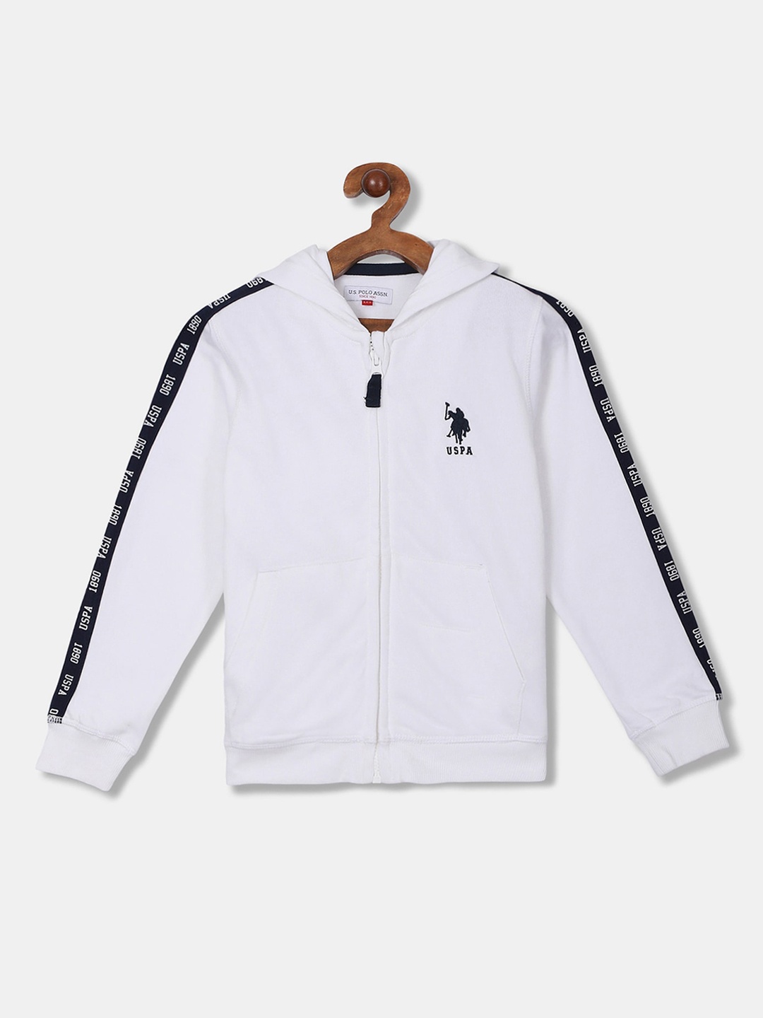 U.S. Polo Assn. Kids Boys White Solid Hooded Sweatshirt