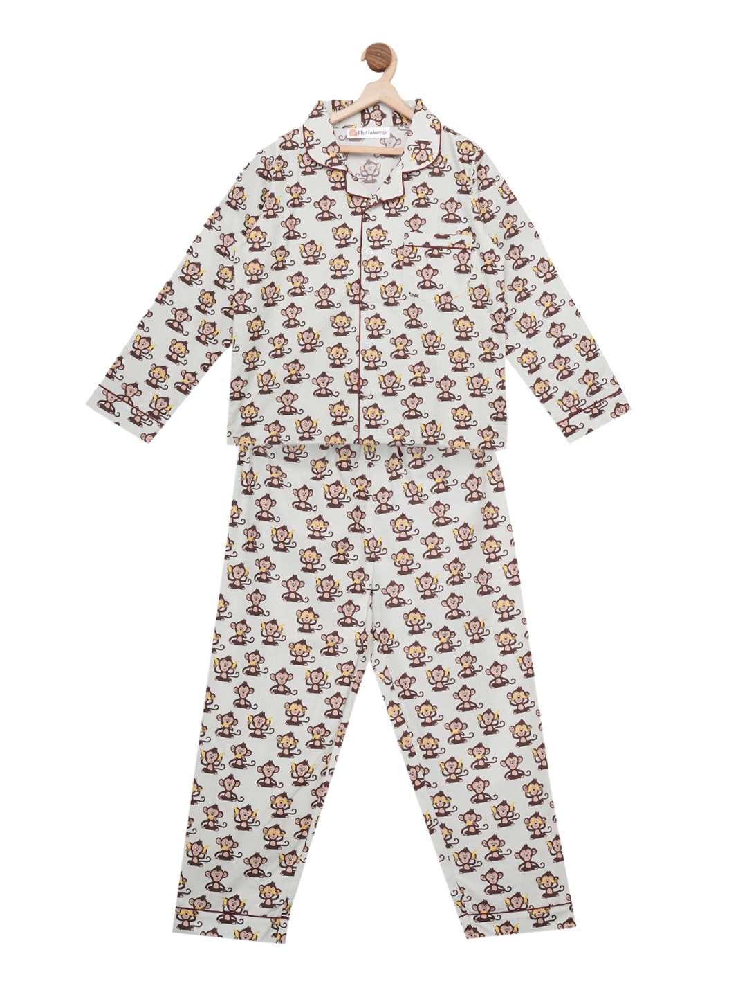 Fluffalump Kids Off-White & Brown Gone Bananas Printed Night Suit