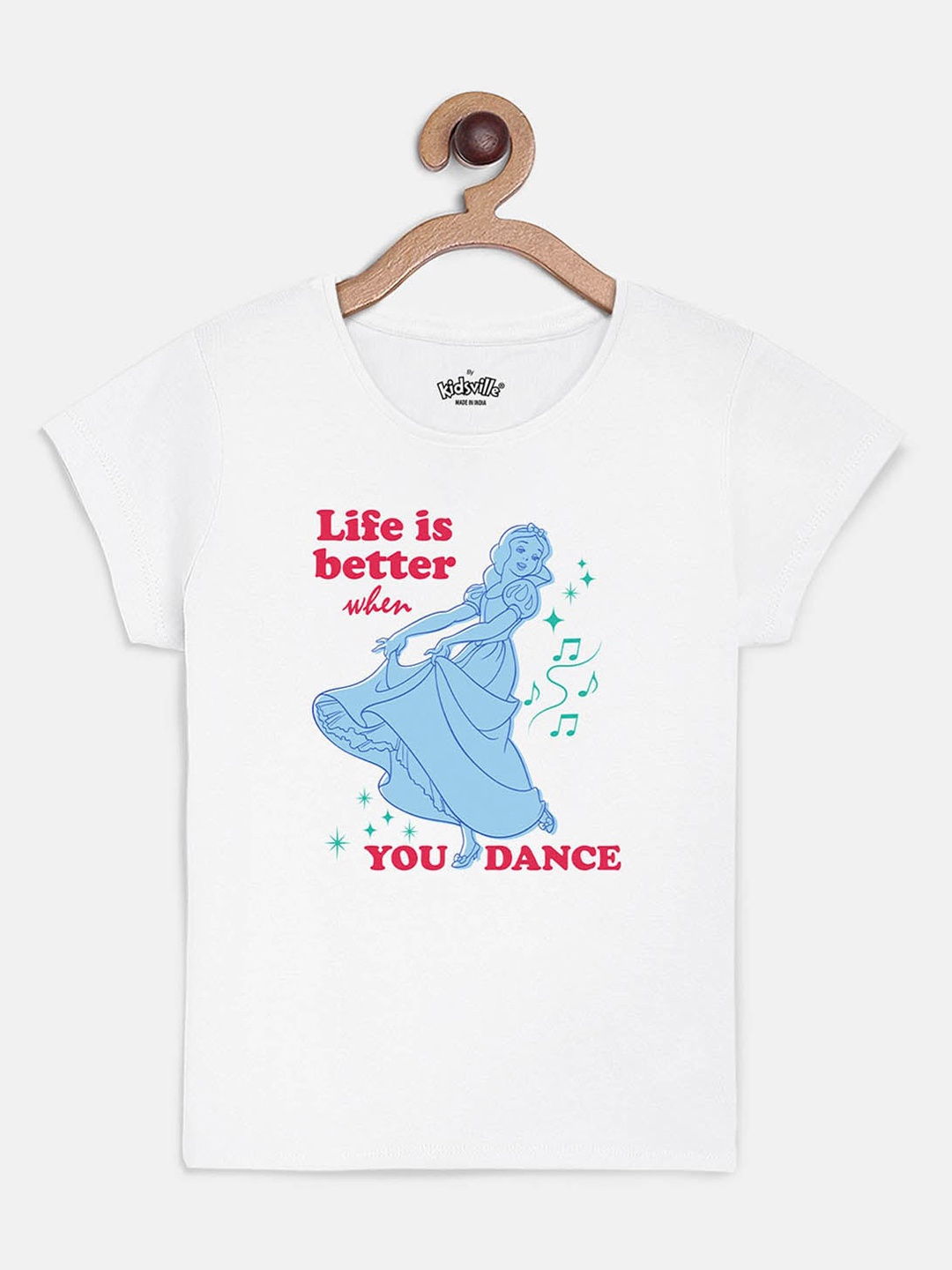 Kids Ville Disney Princess Printed White tshirt for Girls