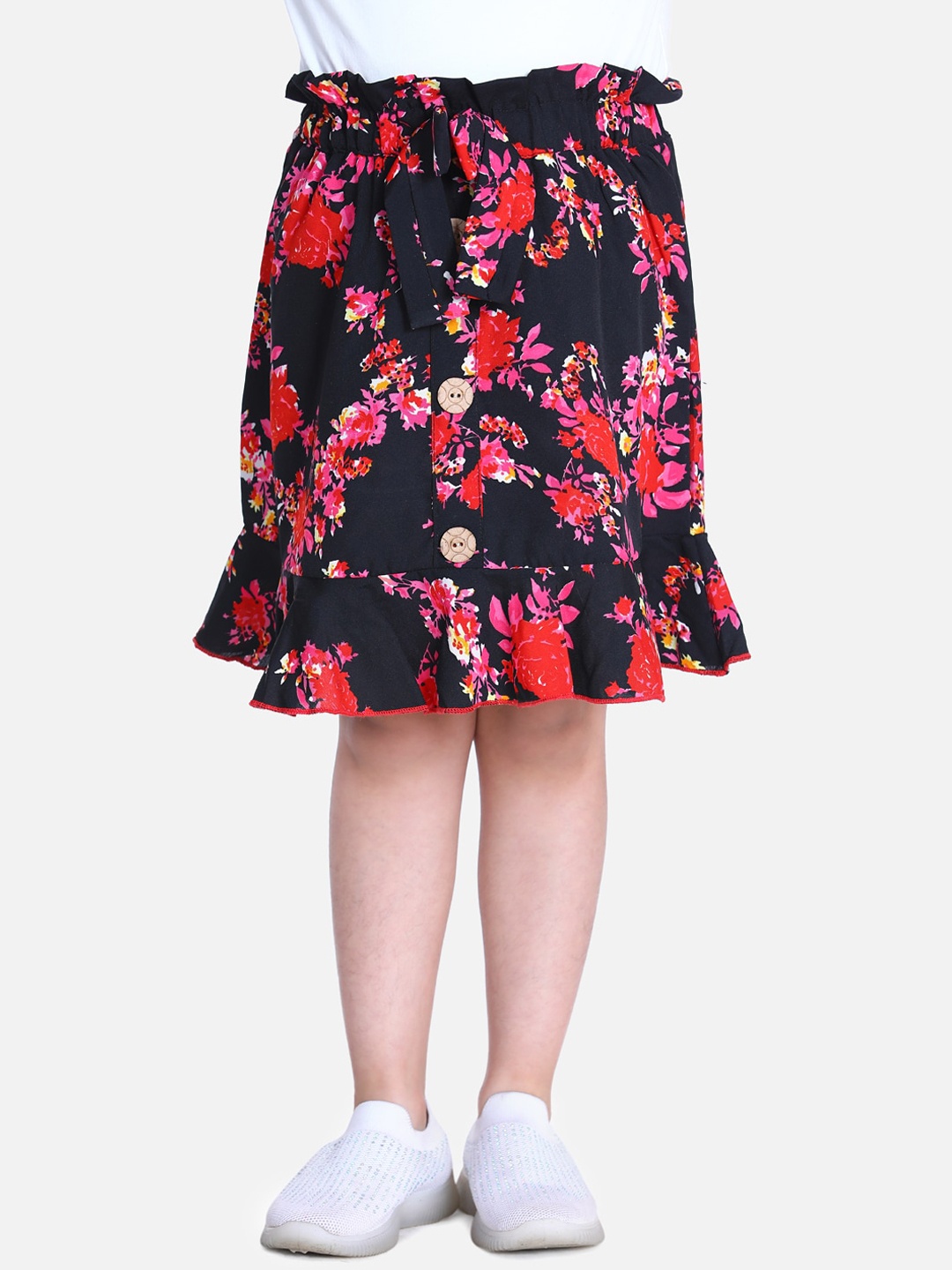 Cutiekins Girls Black & Red Floral-Printed A-Line Skirt