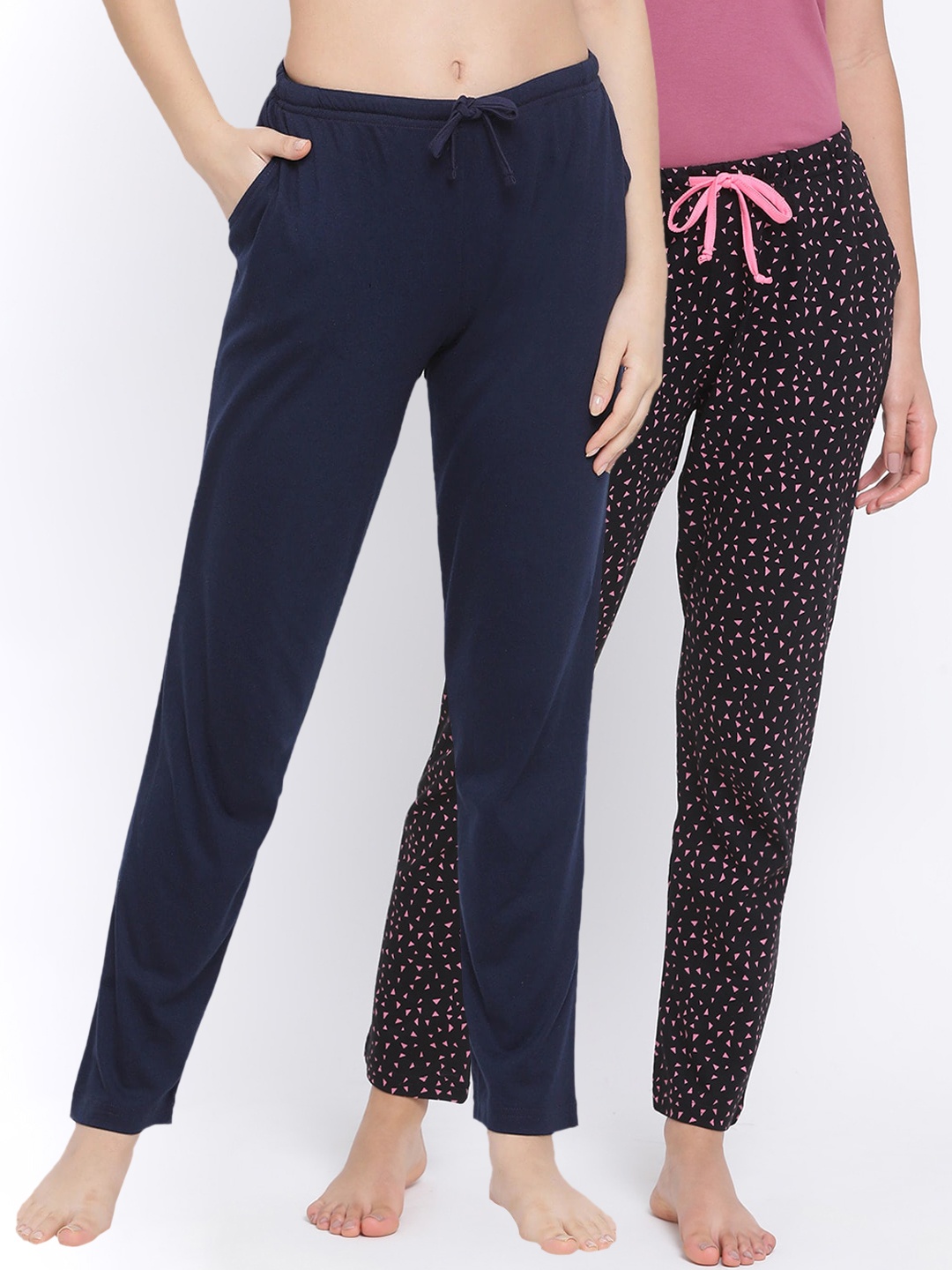 Kanvin Women Pack Of 2 Printed Lounge Pants, Navy blue