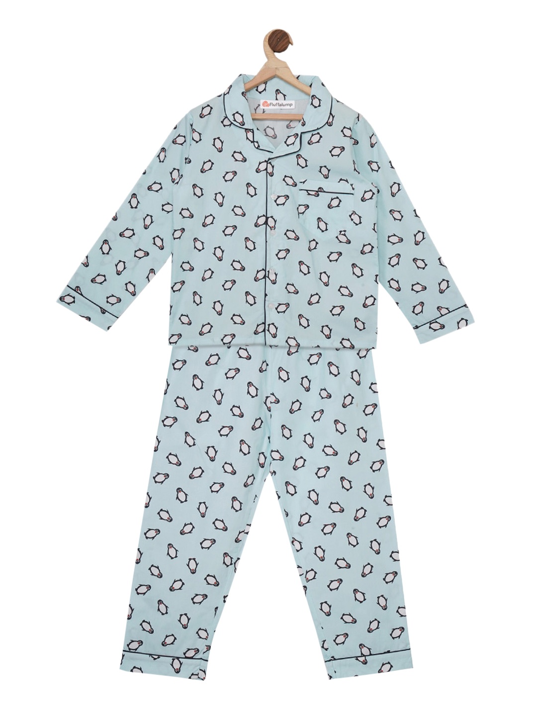 Fluffalump Unisex Kids Blue Printed Night suit