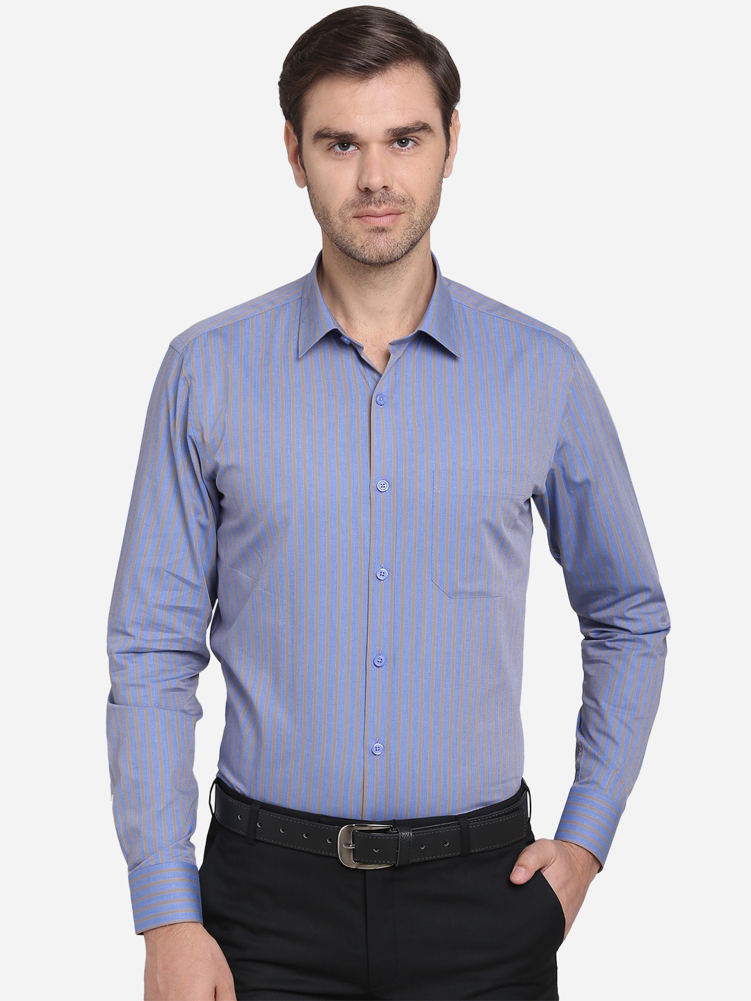 JADE BLUE Men Blue & Beige Slim Fit Striped Casual Shirt
