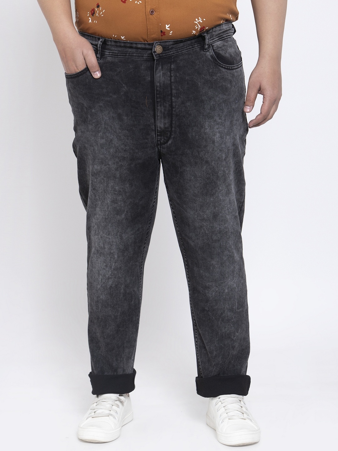 plusS Men Black Regular Fit Mid-Rise Clean Look Jeans