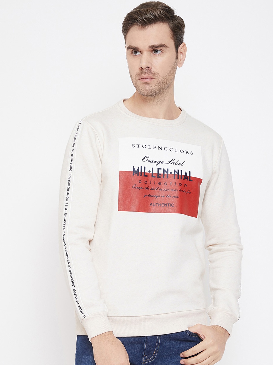 QUBIC Men Beige Printed Sweatshirt