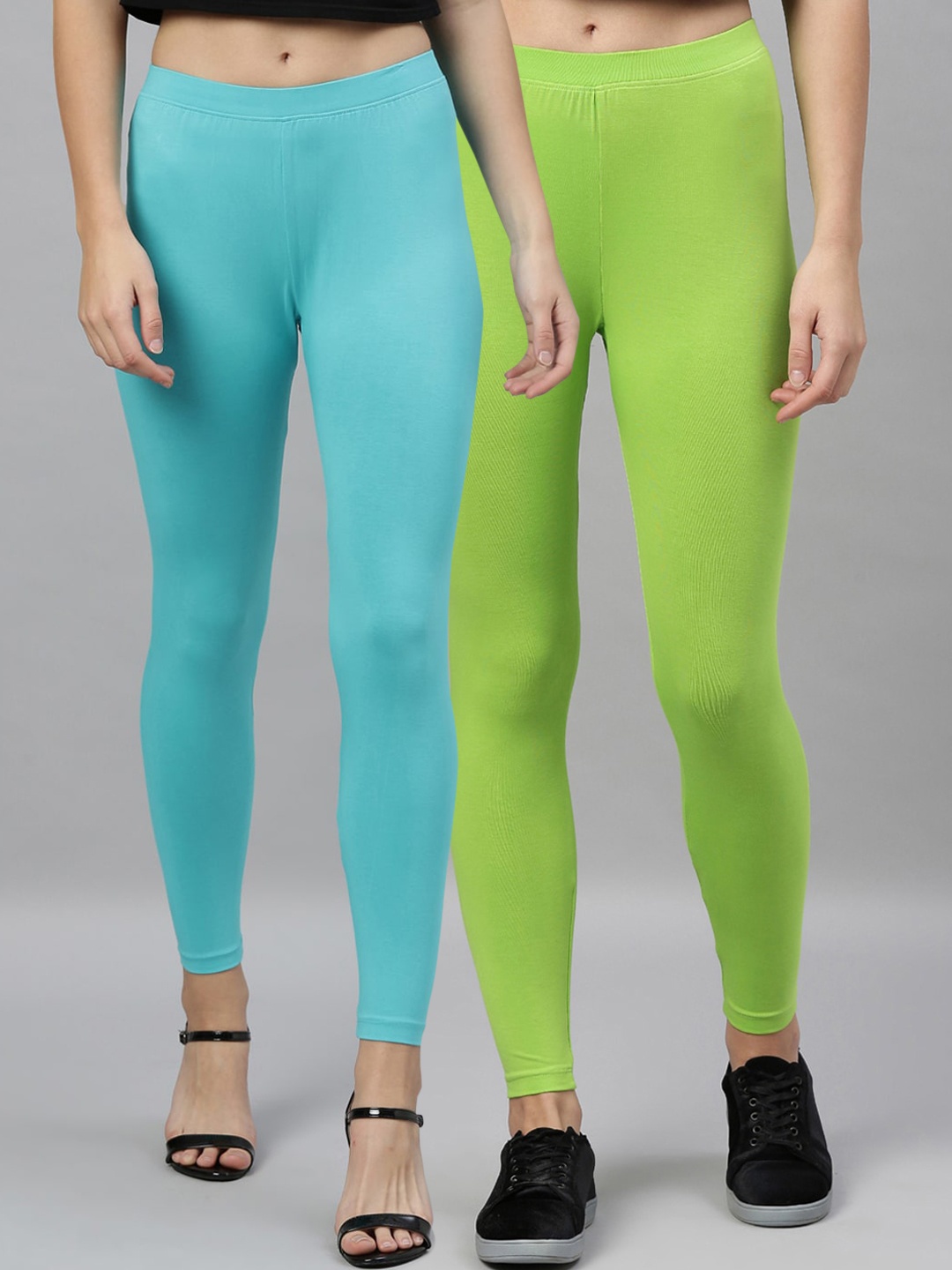 Kryptic Women Pack Of 2 Solid Ankle-Length Leggings, Blue
