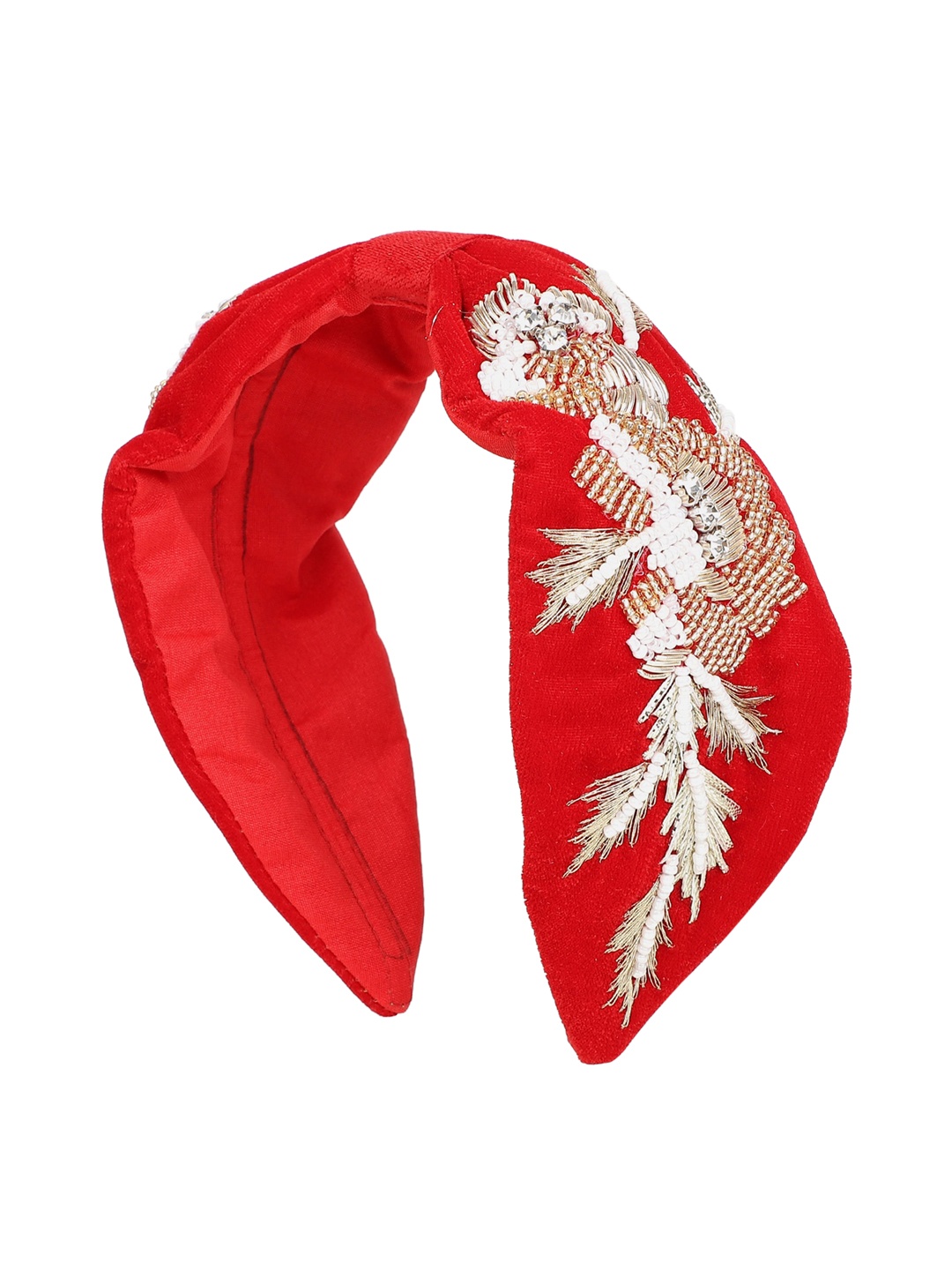 Anekaant Red & Gold-Toned Embroidered Velvet Hairband