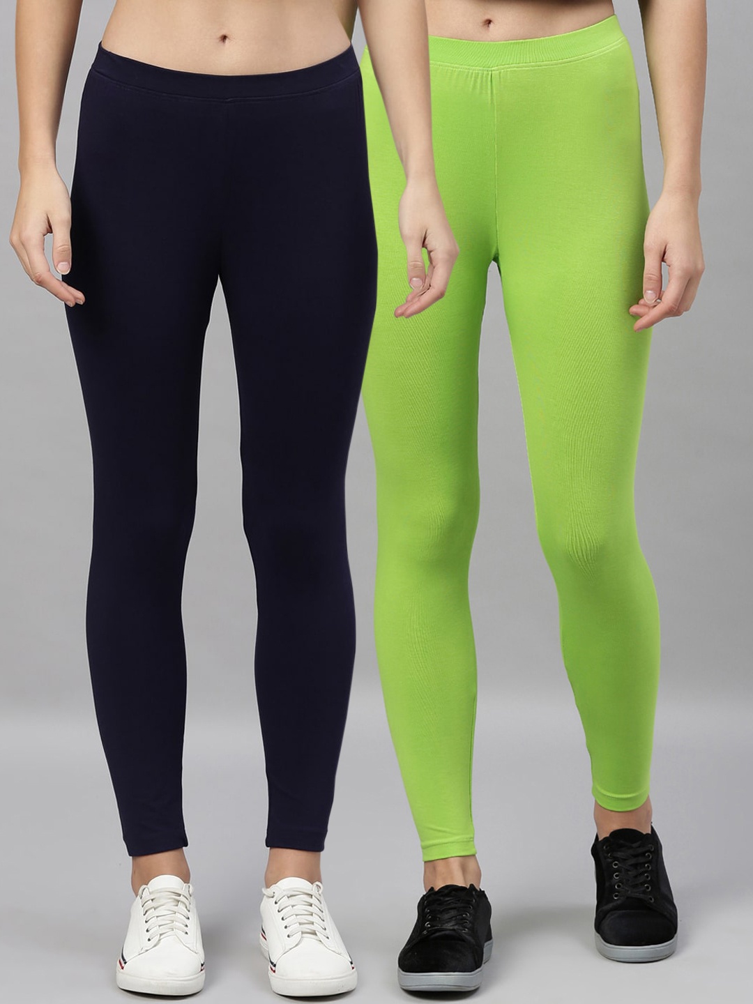 Kryptic Women Pack Of 2 Solid Ankle-Length Leggings, Navy blue