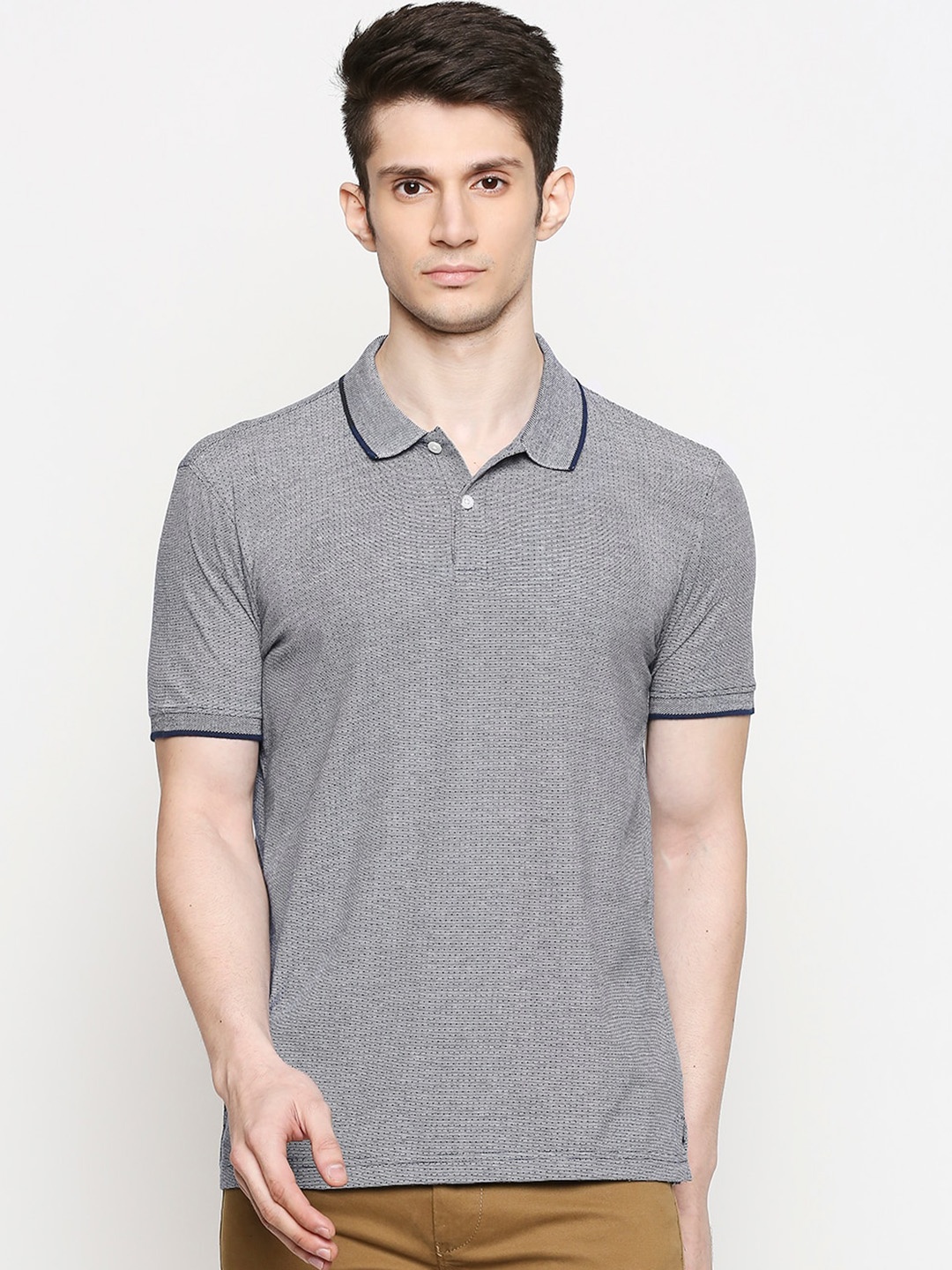 BYFORD by Pantaloons Men Grey Solid Slim Fit Polo Collar T-shirt