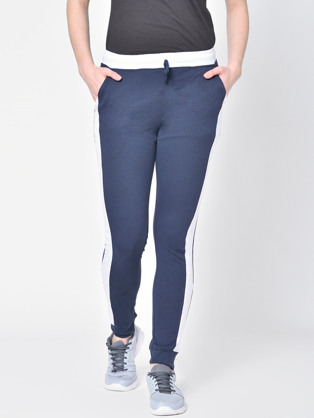 Hapuka Women Navy Blue & White Solid Slim Fit Joggers