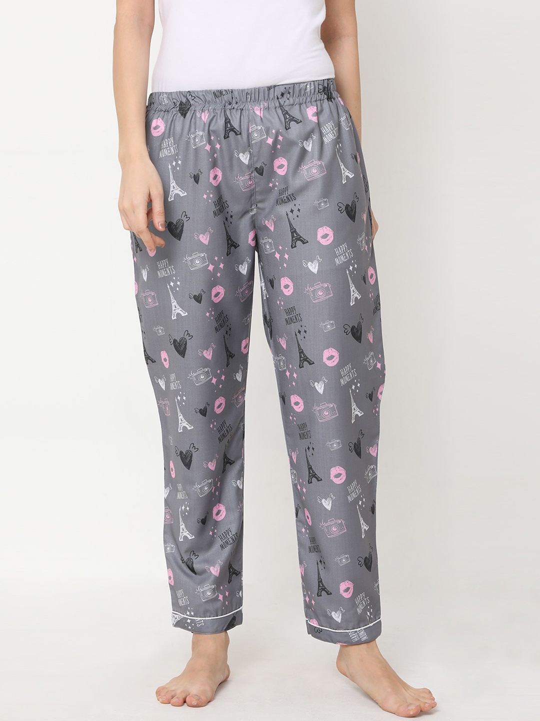 FashionRack Women Grey & Pink Printed Lounge Pants