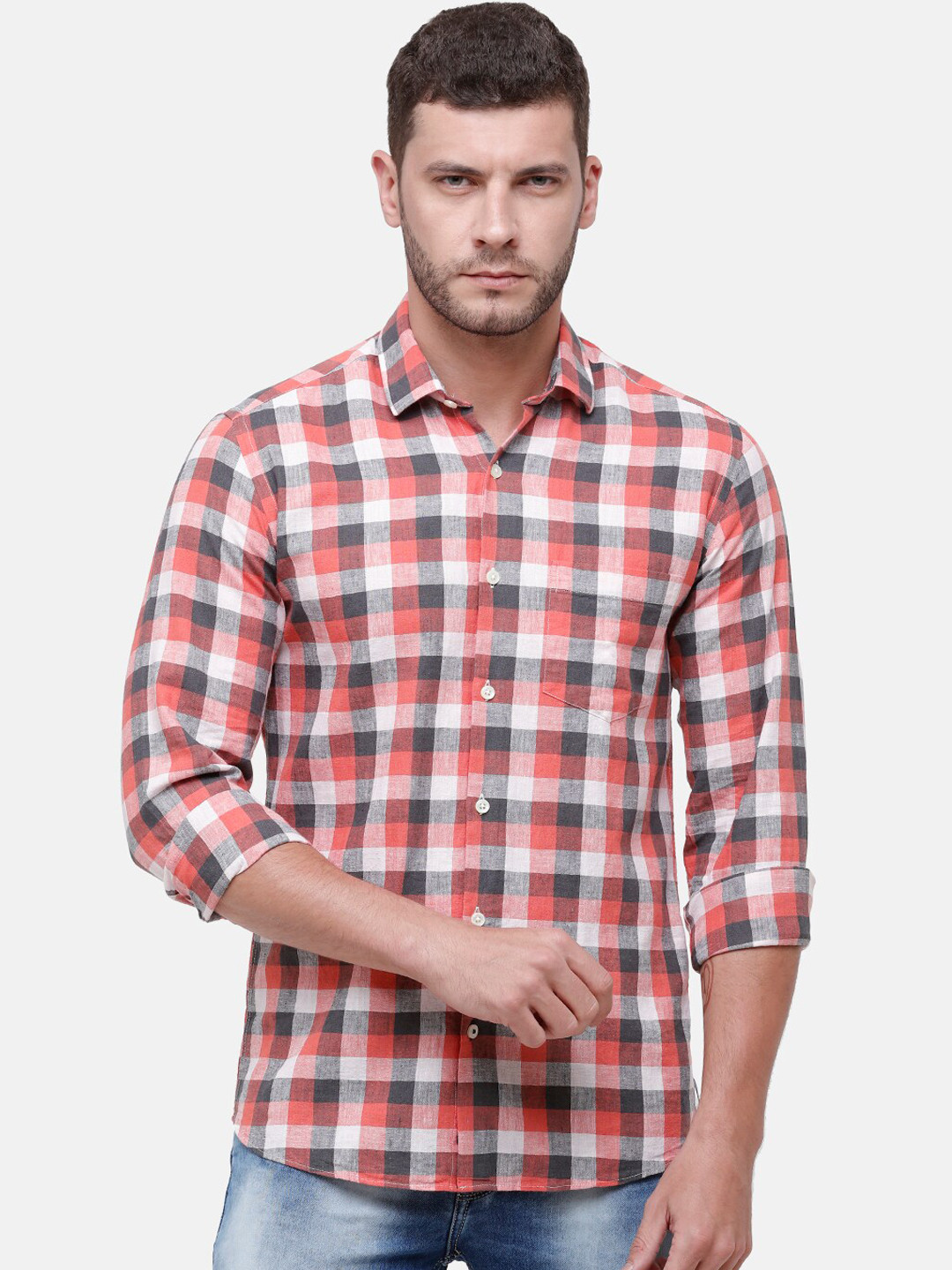 CAVALLO by Linen Club Men Cotton Linen Red & White Regular Fit Checked Casual Shirt 
CAVALLO by Linen Club Men Cotton Linen Red & White Regular Fit Checked Casual Shirt