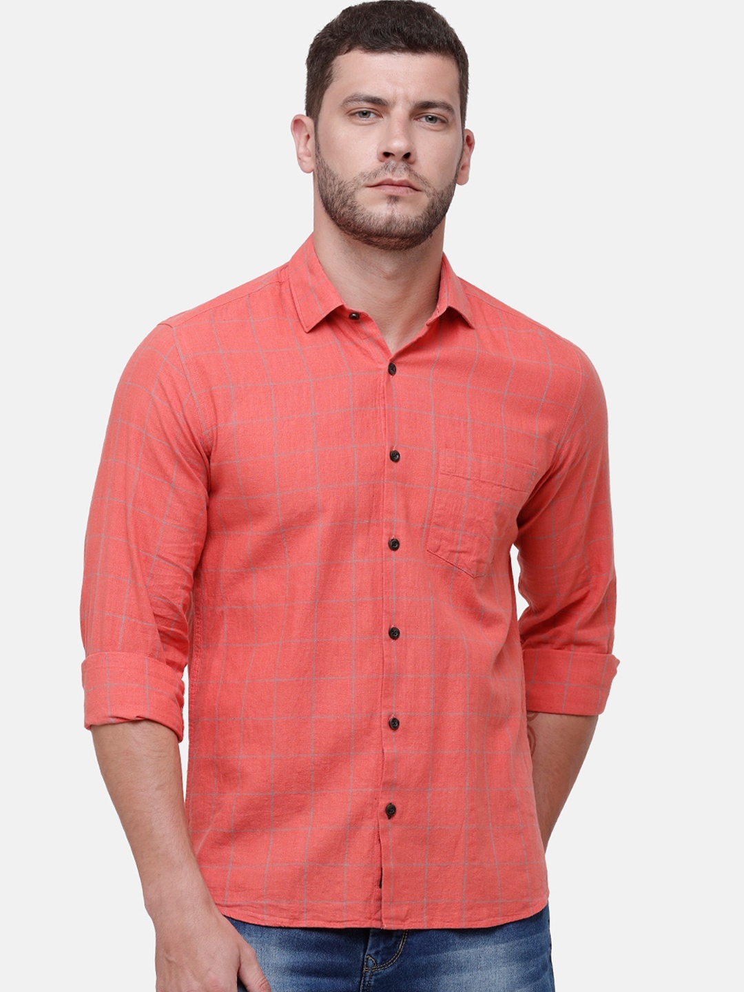 CAVALLO by Linen Club Men Peach-Coloured Checked Linen Cotton Regular Fit Casual Shirt
CAVALLO by Linen Club Men Peach-Coloured Checked Linen Cotton Regular Fit Casual Shirt