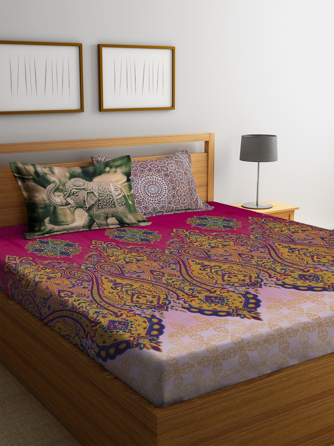 BOMBAY DYEING Pink & Yellow Ethnic Motifs 180 TC Cotton 1 King Bedsheet with 2 Pillow Covers
BOMBAY DYEING Pink & Yellow Ethnic Motifs 180 TC Cotton 1 King Bedsheet with 2 Pillow Covers