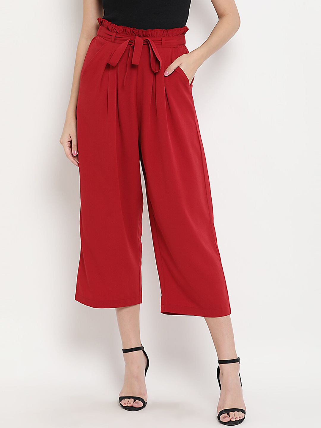 THREAD MUSTER Women Maroon Regular Fit Solid Culottes