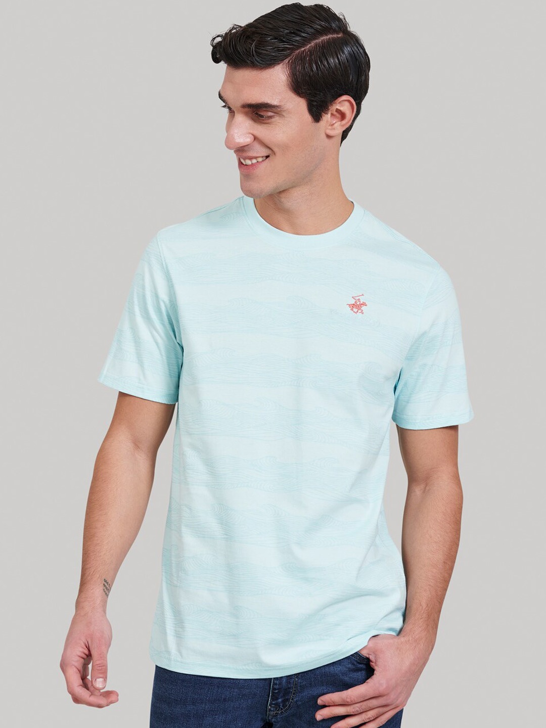 Beverly Hills Polo Club Men Blue Solid Round Neck T-shirt