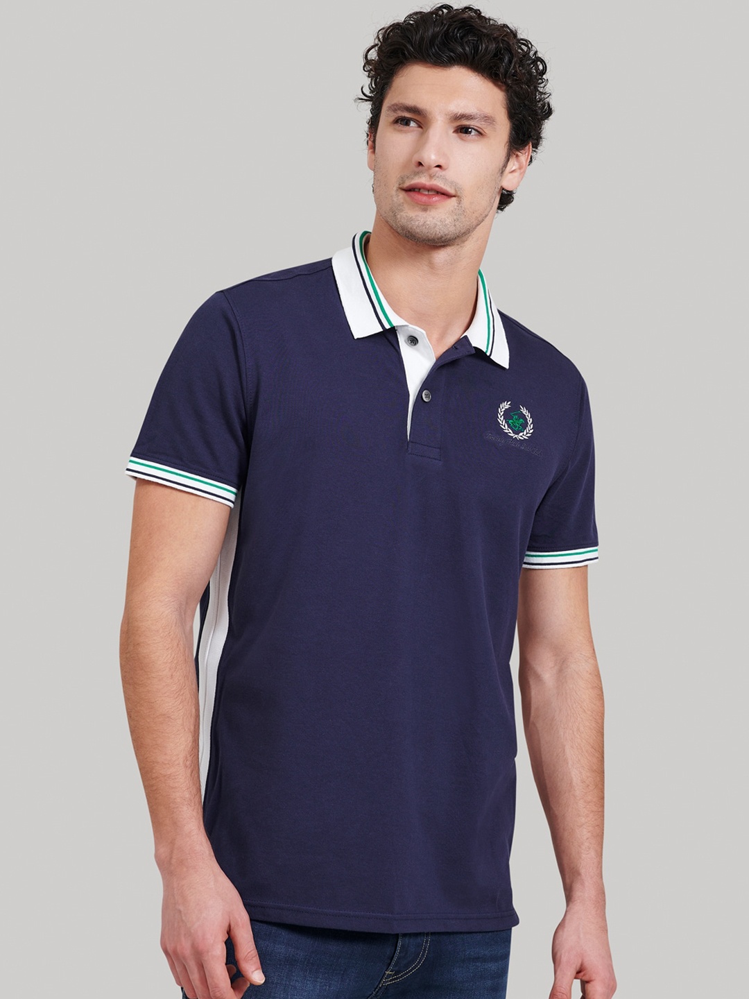 Beverly Hills Polo Club Men Navy Blue Solid Polo Collar T-shirt