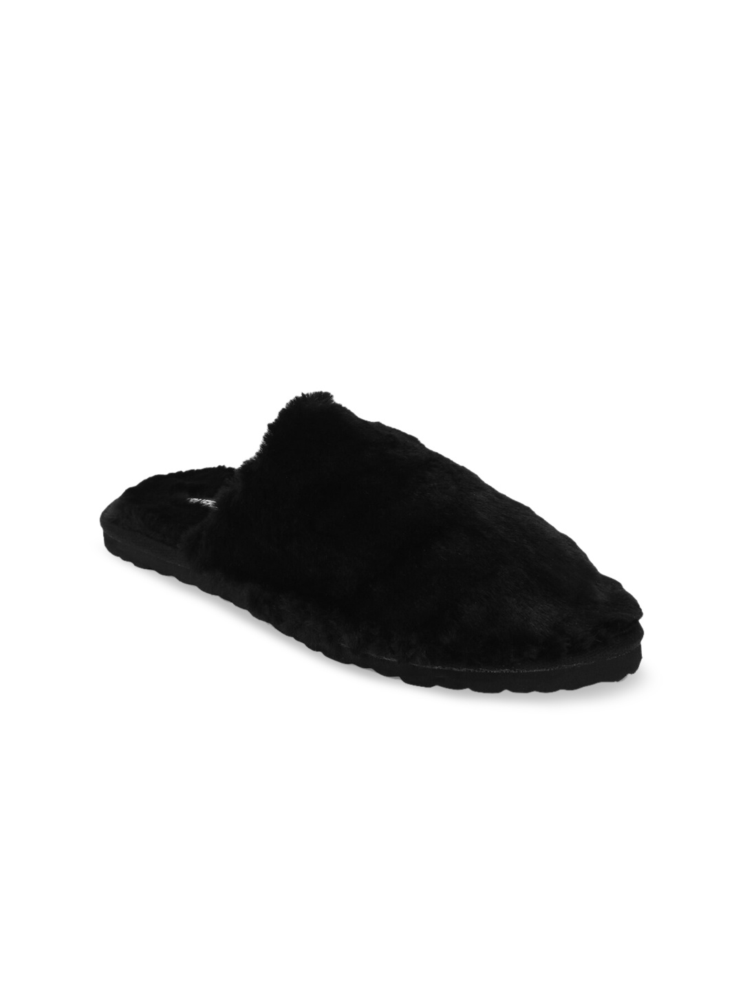 Truffle Collection Women Black Solid Faux Fur Mules
