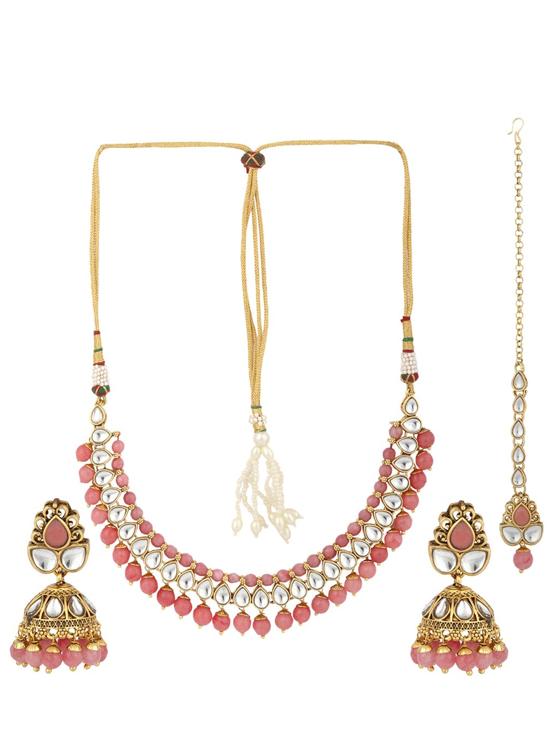 ANIKAS CREATION Gold Plated Pink Pearl Beaded & White Kundan Studded Jadau Jewellery Set
ANIKAS CREATION Gold Plated Pink Pearl Beaded & White Kundan Studded Jadau Jewellery Set
