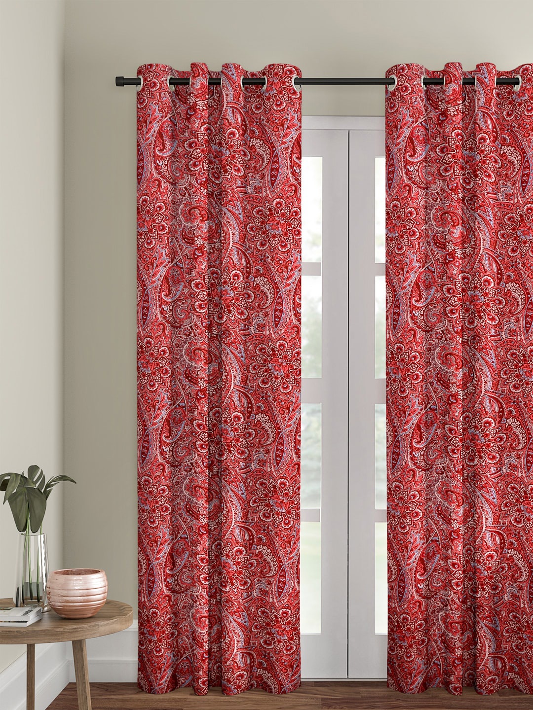 Cortina Red & Pink Single Digital Printed Door Curtains