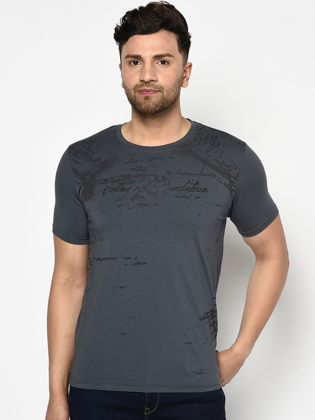 Duke Men Grey Solid Round Neck T-shirt
Duke Men Grey Solid Round Neck T-shirt